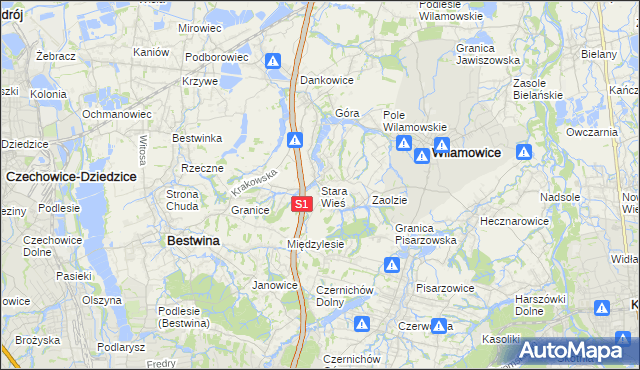 mapa Stara Wieś gmina Wilamowice, Stara Wieś gmina Wilamowice na mapie Targeo