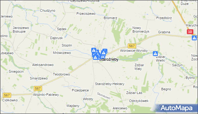 mapa Staroźreby, Staroźreby na mapie Targeo