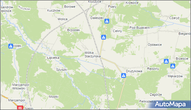 mapa Starzyny gmina Szczekociny, Starzyny gmina Szczekociny na mapie Targeo