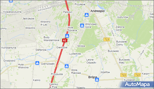 mapa Stróża gmina Andrespol, Stróża gmina Andrespol na mapie Targeo
