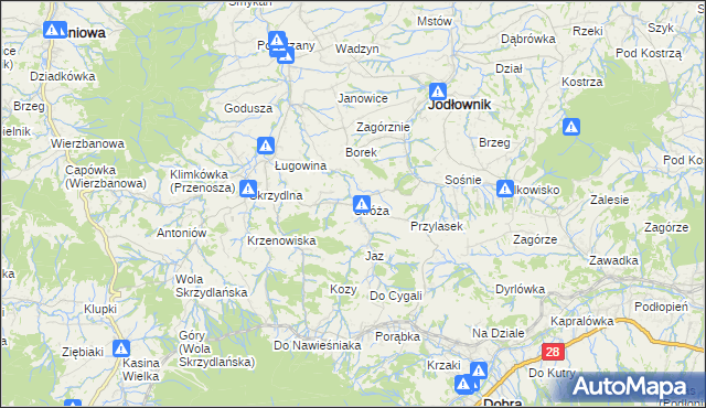 mapa Stróża gmina Dobra, Stróża gmina Dobra na mapie Targeo