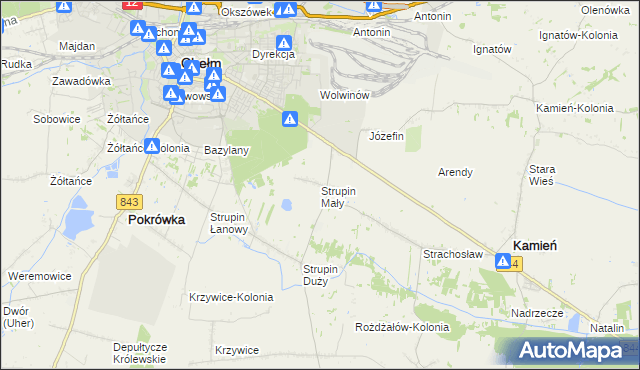 mapa Strupin Mały, Strupin Mały na mapie Targeo