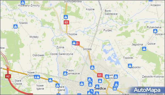 mapa Strzała gmina Siedlce, Strzała gmina Siedlce na mapie Targeo