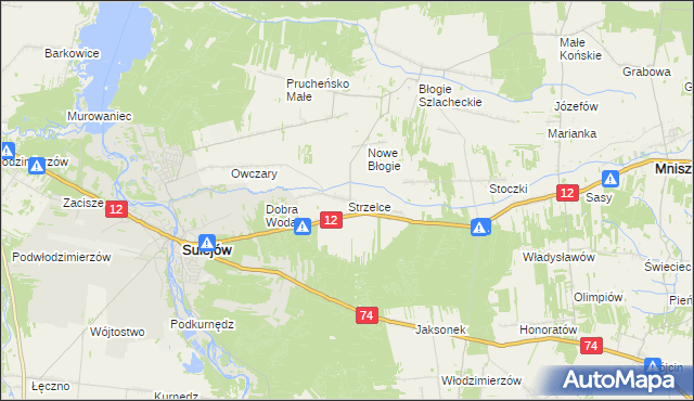 mapa Strzelce gmina Mniszków, Strzelce gmina Mniszków na mapie Targeo