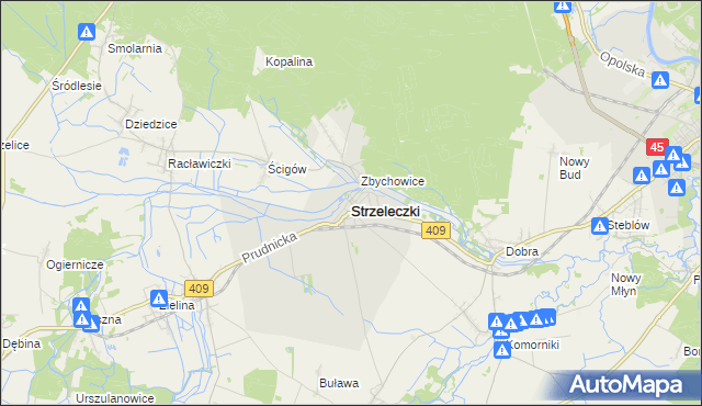 mapa Strzeleczki, Strzeleczki na mapie Targeo