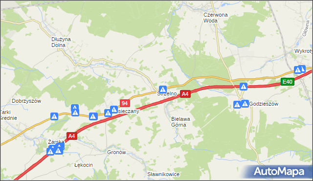 mapa Strzelno gmina Pieńsk, Strzelno gmina Pieńsk na mapie Targeo