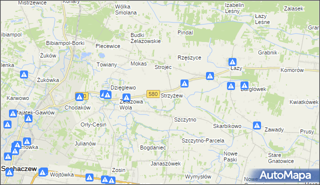 mapa Strzyżew gmina Kampinos, Strzyżew gmina Kampinos na mapie Targeo