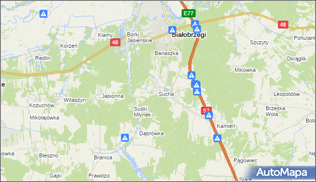 mapa Sucha gmina Białobrzegi, Sucha gmina Białobrzegi na mapie Targeo