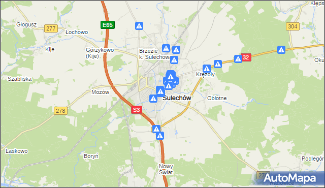 mapa Sulechów powiat zielonogórski, Sulechów powiat zielonogórski na mapie Targeo