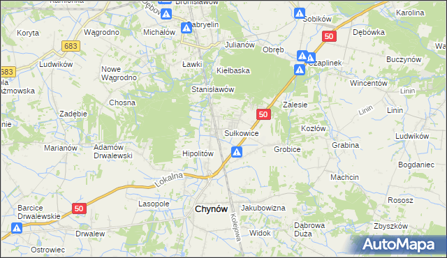 mapa Sułkowice gmina Chynów, Sułkowice gmina Chynów na mapie Targeo