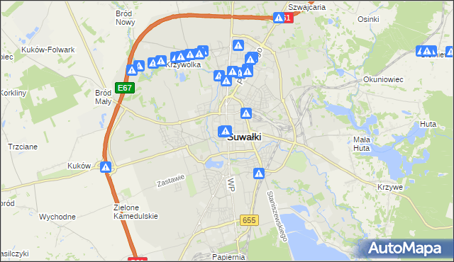 mapa Suwałk, Suwałki na mapie Targeo