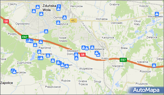 mapa Swędzieniejewice, Swędzieniejewice na mapie Targeo