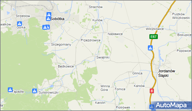mapa Świątniki gmina Sobótka, Świątniki gmina Sobótka na mapie Targeo