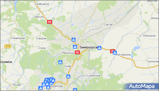 mapa Świebodzice, Świebodzice na mapie Targeo