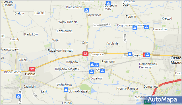 mapa Święcice gmina Ożarów Mazowiecki, Święcice gmina Ożarów Mazowiecki na mapie Targeo