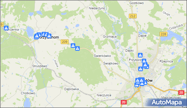 mapa Świerkówko gmina Bytów, Świerkówko gmina Bytów na mapie Targeo