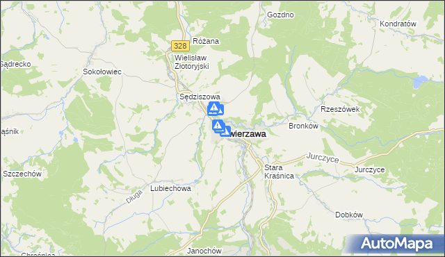 mapa Świerzawa, Świerzawa na mapie Targeo