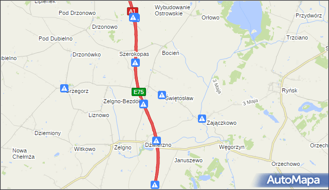 mapa Świętosław gmina Chełmża, Świętosław gmina Chełmża na mapie Targeo