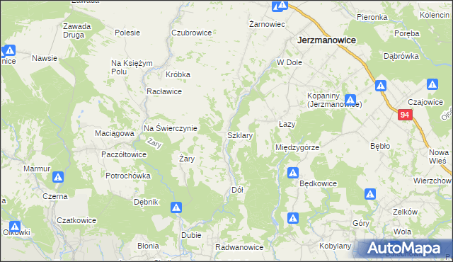 mapa Szklary gmina Jerzmanowice-Przeginia, Szklary gmina Jerzmanowice-Przeginia na mapie Targeo