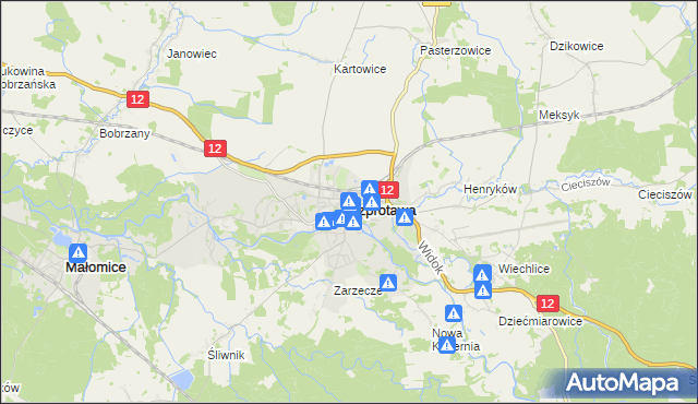 mapa Szprotawa, Szprotawa na mapie Targeo