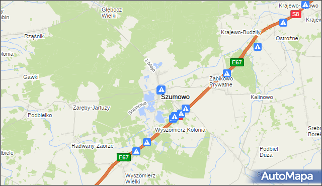 mapa Szumowo powiat zambrowski, Szumowo powiat zambrowski na mapie Targeo