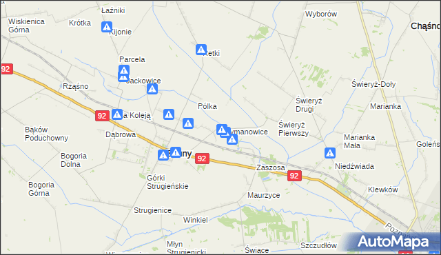 mapa Szymanowice gmina Zduny, Szymanowice gmina Zduny na mapie Targeo
