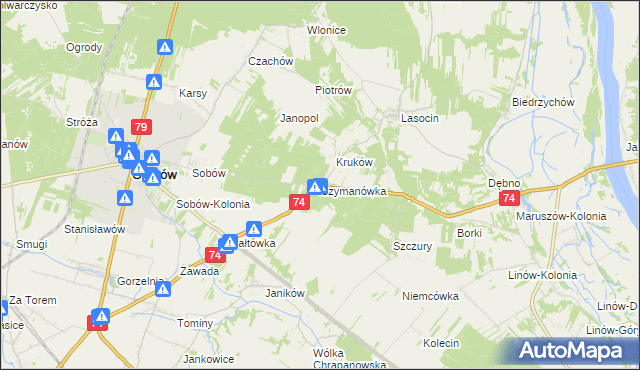 mapa Szymanówka gmina Ożarów, Szymanówka gmina Ożarów na mapie Targeo