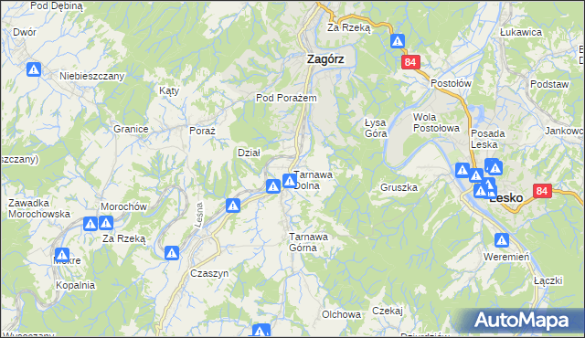 mapa Tarnawa Dolna gmina Zagórz, Tarnawa Dolna gmina Zagórz na mapie Targeo