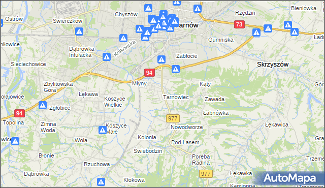 mapa Tarnowiec gmina Tarnów, Tarnowiec gmina Tarnów na mapie Targeo