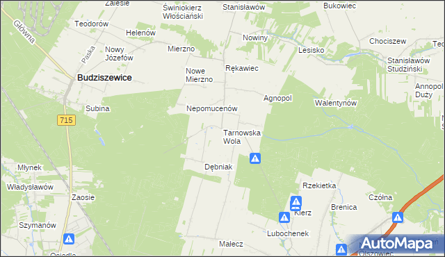 mapa Tarnowska Wola gmina Lubochnia, Tarnowska Wola gmina Lubochnia na mapie Targeo