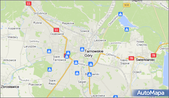 mapa Tarnowskie Góry, Tarnowskie Góry na mapie Targeo