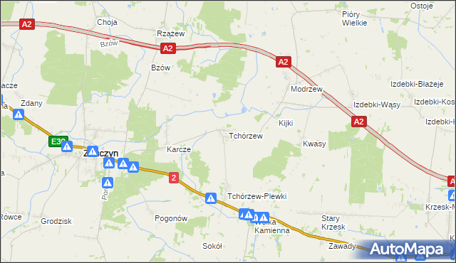 mapa Tchórzew gmina Zbuczyn, Tchórzew gmina Zbuczyn na mapie Targeo