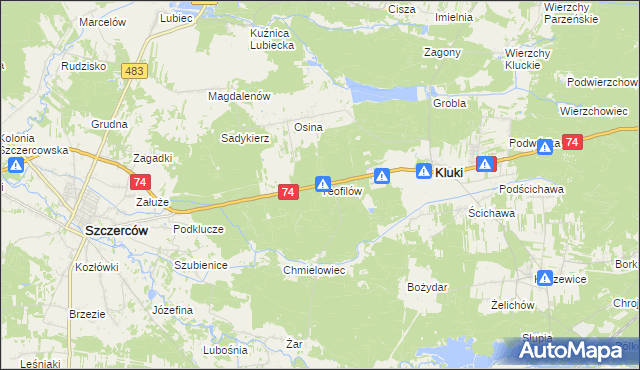 mapa Teofilów gmina Kluki, Teofilów gmina Kluki na mapie Targeo