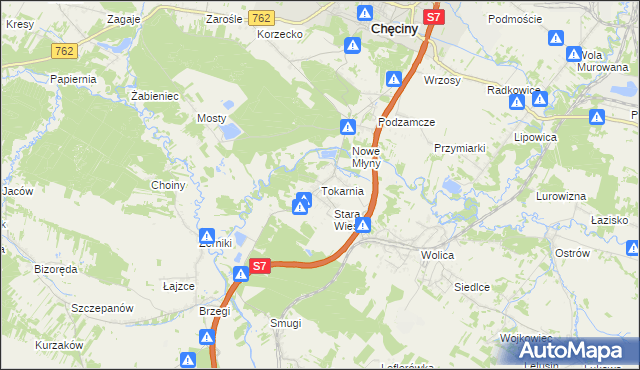 mapa Tokarnia gmina Chęciny, Tokarnia gmina Chęciny na mapie Targeo