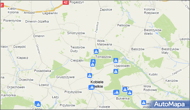 mapa Tomaszów gmina Kobiele Wielkie, Tomaszów gmina Kobiele Wielkie na mapie Targeo