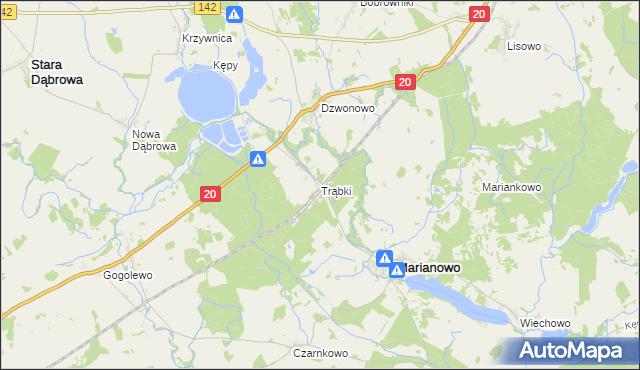 mapa Trąbki gmina Marianowo, Trąbki gmina Marianowo na mapie Targeo