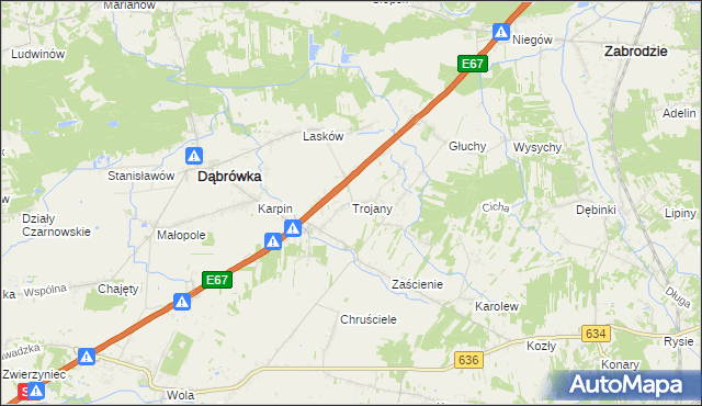 mapa Trojany gmina Dąbrówka, Trojany gmina Dąbrówka na mapie Targeo