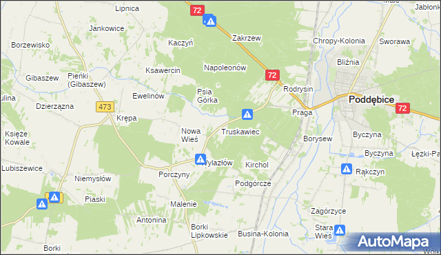 mapa Truskawiec gmina Poddębice, Truskawiec gmina Poddębice na mapie Targeo