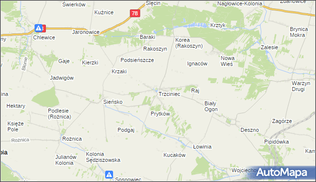 mapa Trzciniec gmina Nagłowice, Trzciniec gmina Nagłowice na mapie Targeo