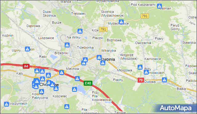 mapa Trzebinia powiat chrzanowski, Trzebinia powiat chrzanowski na mapie Targeo