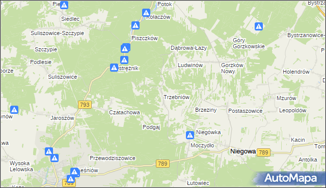 mapa Trzebniów, Trzebniów na mapie Targeo