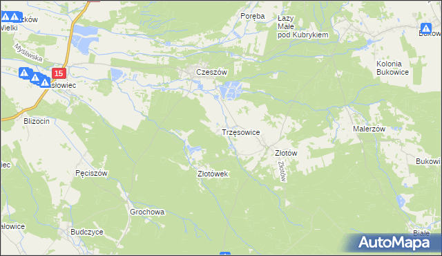 mapa Trzęsowice, Trzęsowice na mapie Targeo