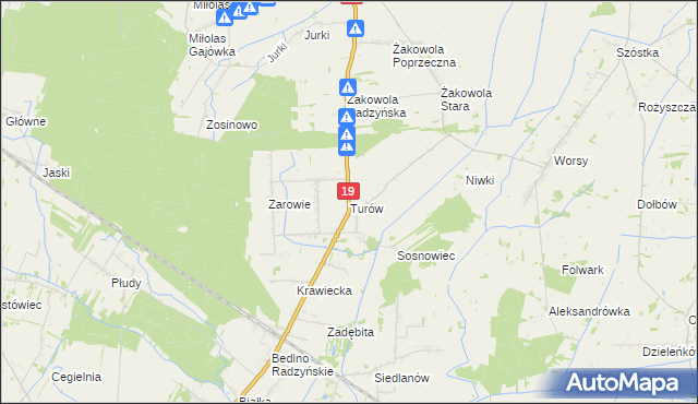 mapa Turów gmina Kąkolewnica, Turów gmina Kąkolewnica na mapie Targeo