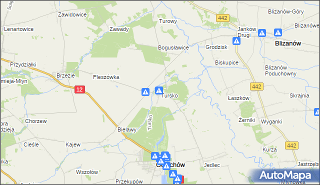mapa Tursko gmina Gołuchów, Tursko gmina Gołuchów na mapie Targeo