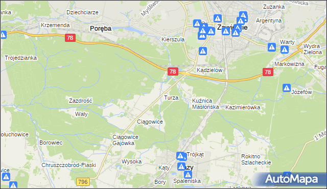 mapa Turza gmina Łazy, Turza gmina Łazy na mapie Targeo