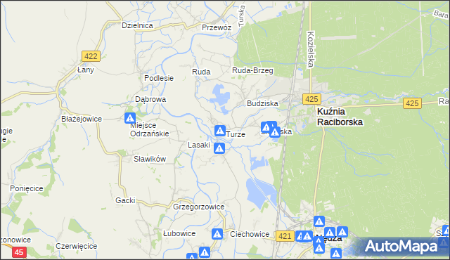 mapa Turze gmina Kuźnia Raciborska, Turze gmina Kuźnia Raciborska na mapie Targeo