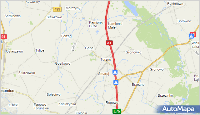 mapa Turzno gmina Łysomice, Turzno gmina Łysomice na mapie Targeo