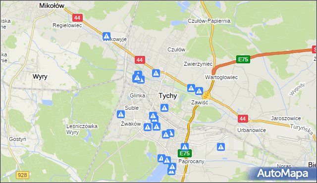 mapa Tychów, Tychy na mapie Targeo
