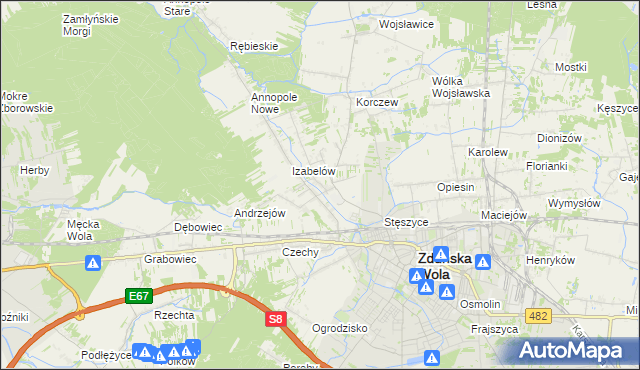 mapa Tymienice gmina Zduńska Wola, Tymienice gmina Zduńska Wola na mapie Targeo