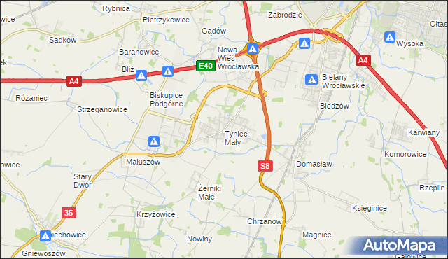 mapa Tyniec Mały, Tyniec Mały na mapie Targeo